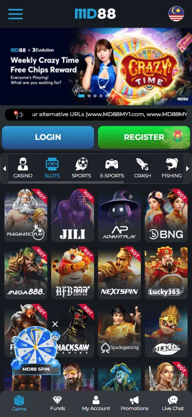 MD88 Casino games experience on mobile