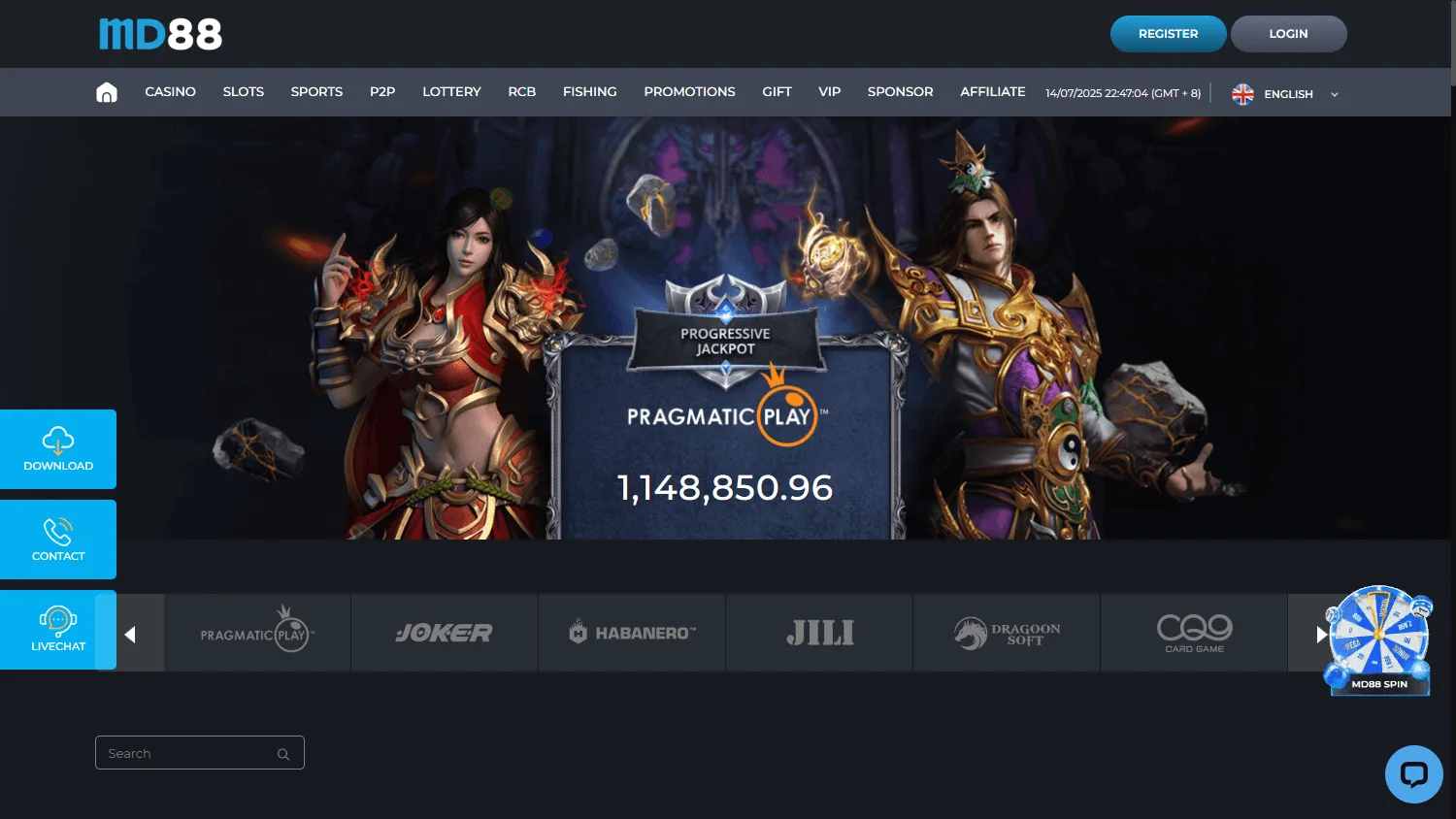 MD88 Casino games experience on desktop