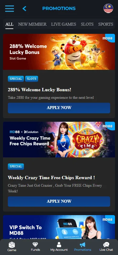 MD88 Casino promotions experience on mobile