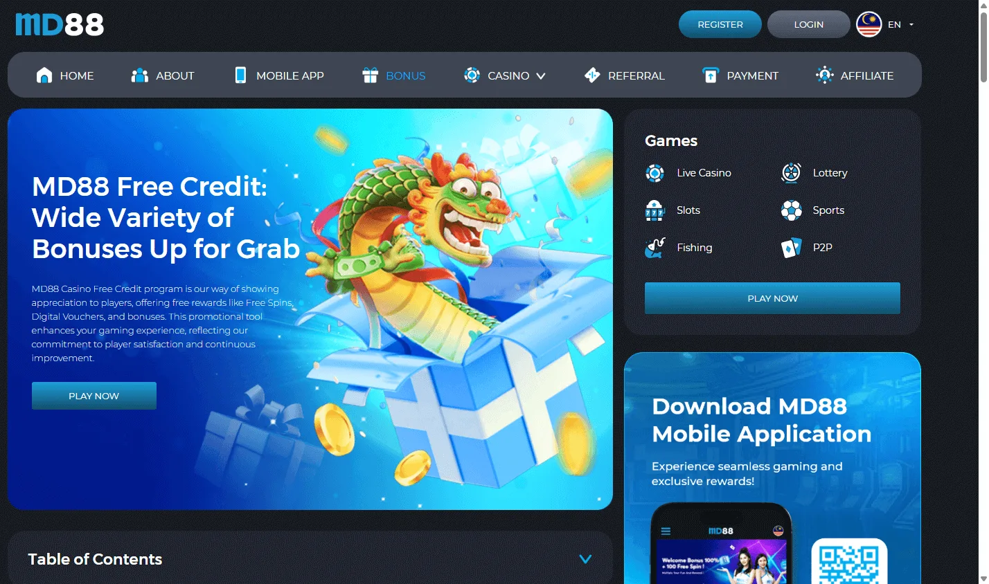MD88 Casino promotions experience on desktop